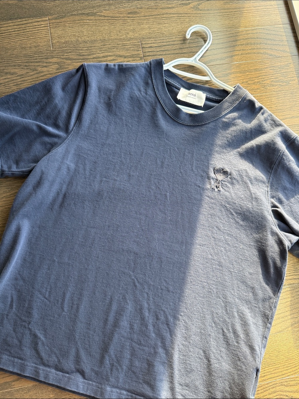 Ami Alexandre Mattiussi Navy Short Sleeve Crewneck with Embroidered Heart